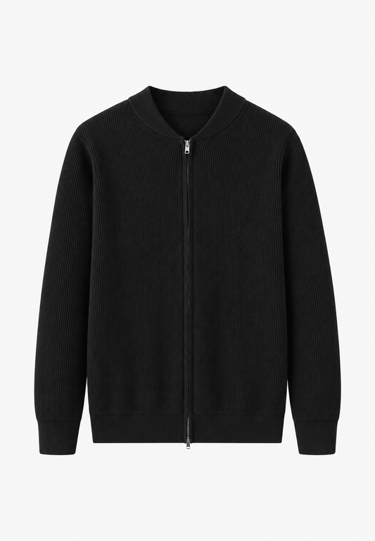 Pull homme en maille côtelée, col montant, demi-fermeture éclair - Blaise