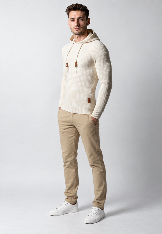 Pull homme en maille texturée avec capuche ajustable - Ciro