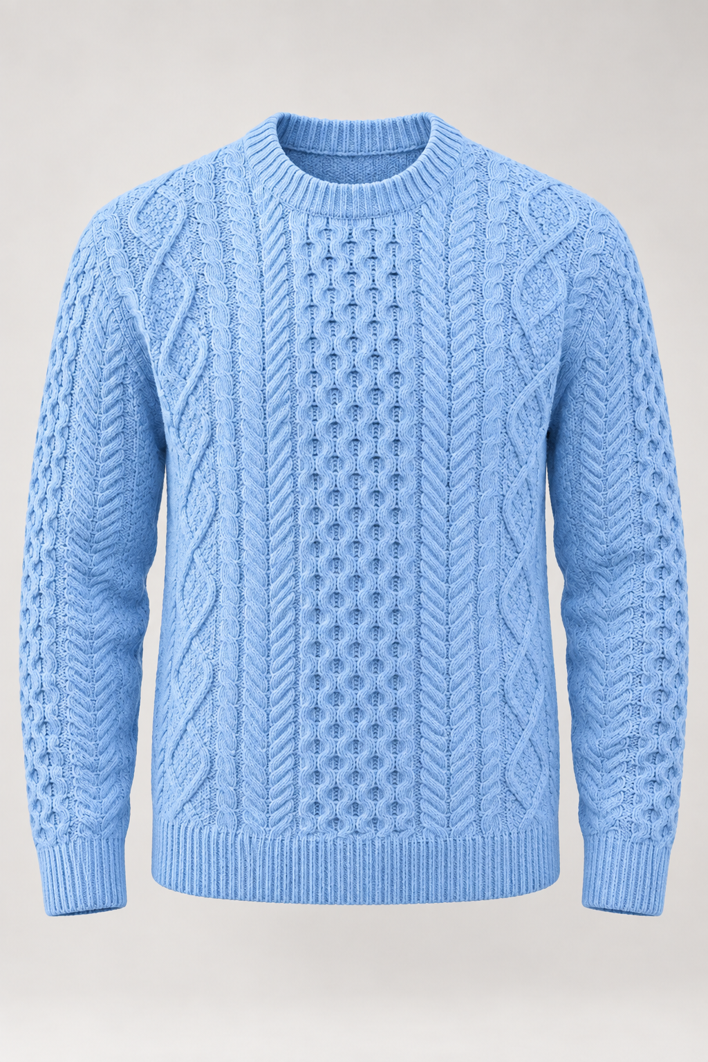 Pull homme en maille torsadée, col rond, manches longues - Bastien