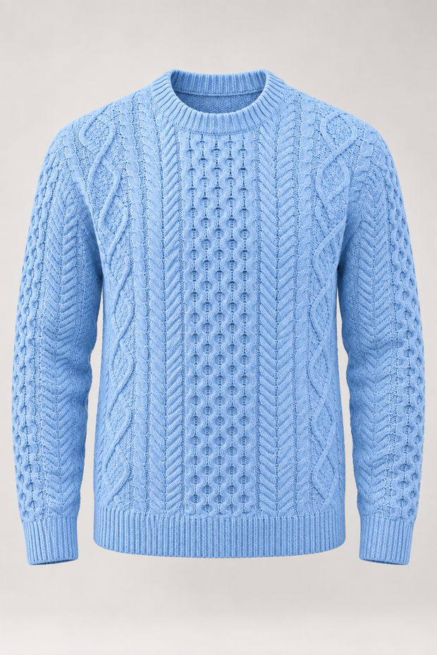 Herrenpullover mit Zopfmuster, Rundhalsausschnitt und langen Ärmeln – Bastien