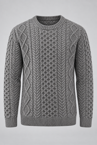 Herrenpullover mit Zopfmuster, Rundhalsausschnitt und langen Ärmeln – Bastien