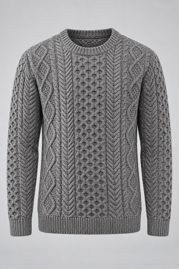 Herrenpullover mit Zopfmuster, Rundhalsausschnitt und langen Ärmeln – Bastien
