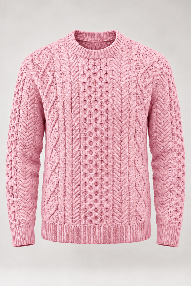 Herrenpullover mit Zopfmuster, Rundhalsausschnitt und langen Ärmeln – Bastien