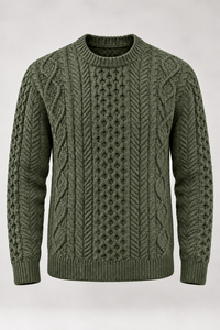 Herrenpullover mit Zopfmuster, Rundhalsausschnitt und langen Ärmeln – Bastien