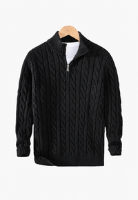 Strickpullover mit Zopfmuster und halbem Reißverschluss – Anselme