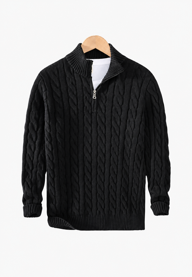 Strickpullover mit Zopfmuster und halbem Reißverschluss – Anselme