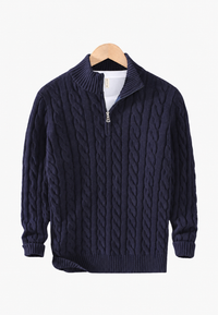 Strickpullover mit Zopfmuster und halbem Reißverschluss – Anselme