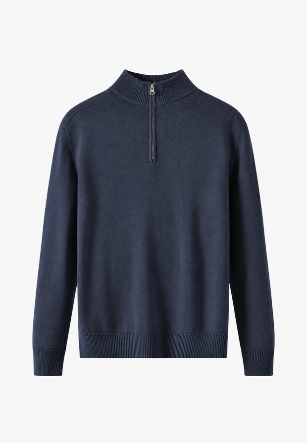 Herrenpullover aus Merinowolle mit halbem Reißverschluss und Stehkragen – Florent