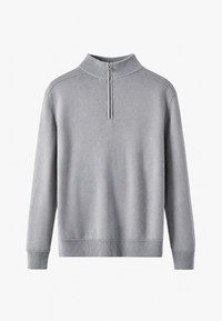 Herrenpullover aus Merinowolle mit halbem Reißverschluss und Stehkragen – Florent