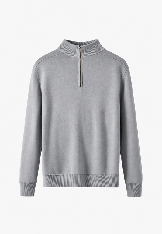 Pull en laine mérinos pour homme, demi-fermeture éclair, col montant - Florent