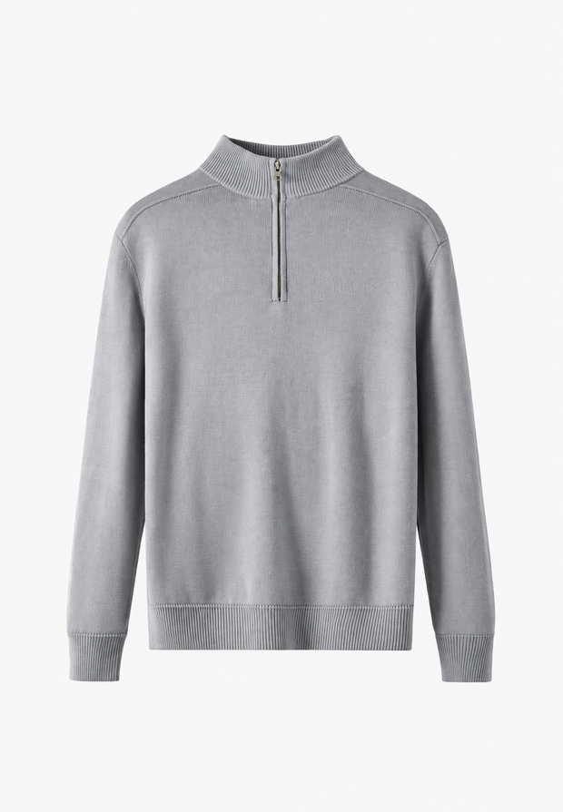 Herrenpullover aus Merinowolle mit halbem Reißverschluss und Stehkragen – Florent