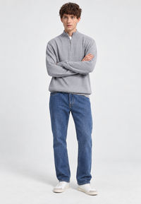 Herrenpullover aus Merinowolle mit halbem Reißverschluss und Stehkragen – Florent
