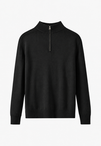 Herrenpullover aus Merinowolle mit halbem Reißverschluss und Stehkragen – Florent