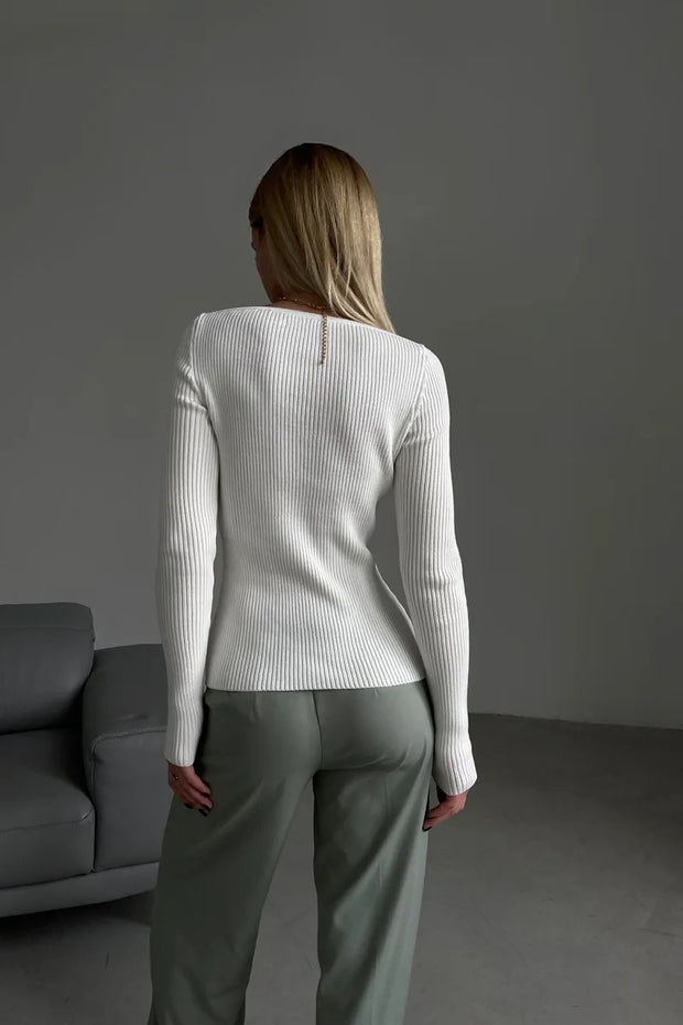 Damenpullover mit Rippmuster und freien Schultern – Colette