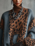 Oversize-Damenpullover mit Rollkragen und Leopardenmuster – Linnea