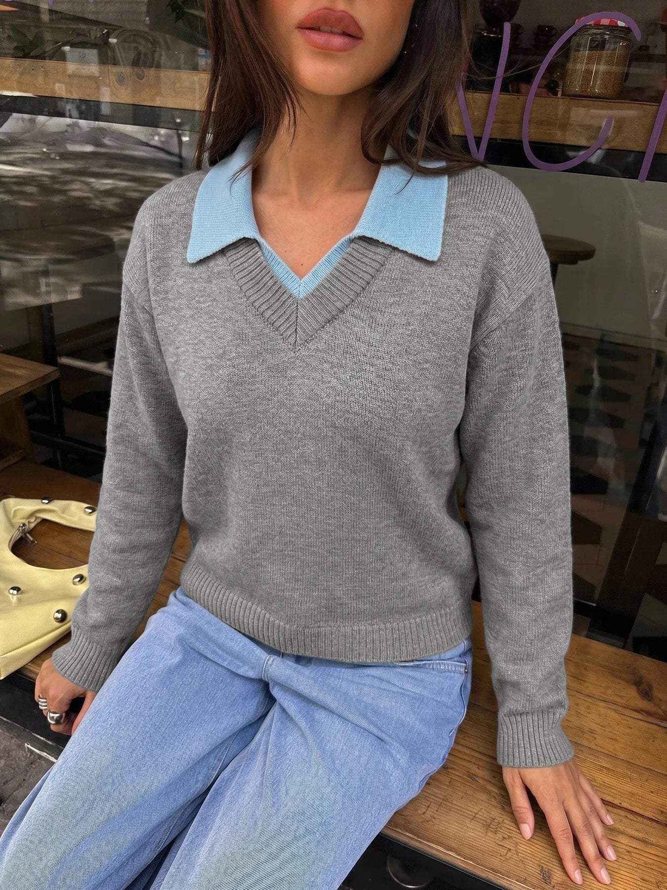 Strickpullover mit Hemdkragen für Damen – Tilda