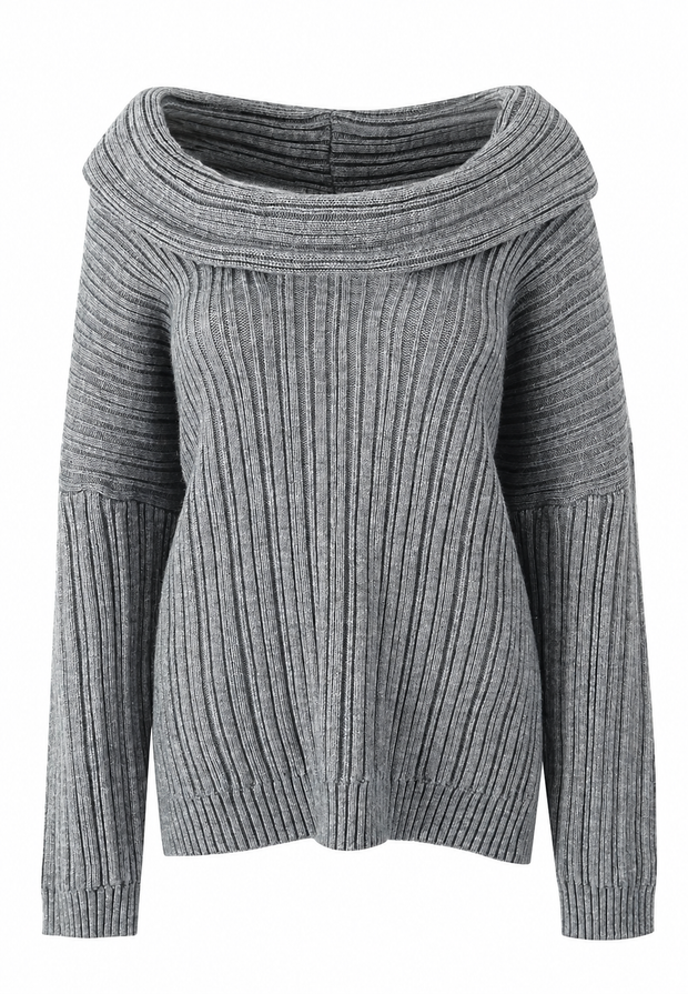 Damenpullover mit asymmetrischem Ausschnitt und freiliegender Schulter – Séverine