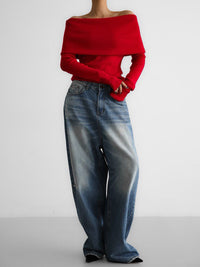 Pull femme à épaules dénudées, encolure bateau et manches longues - Maëlle