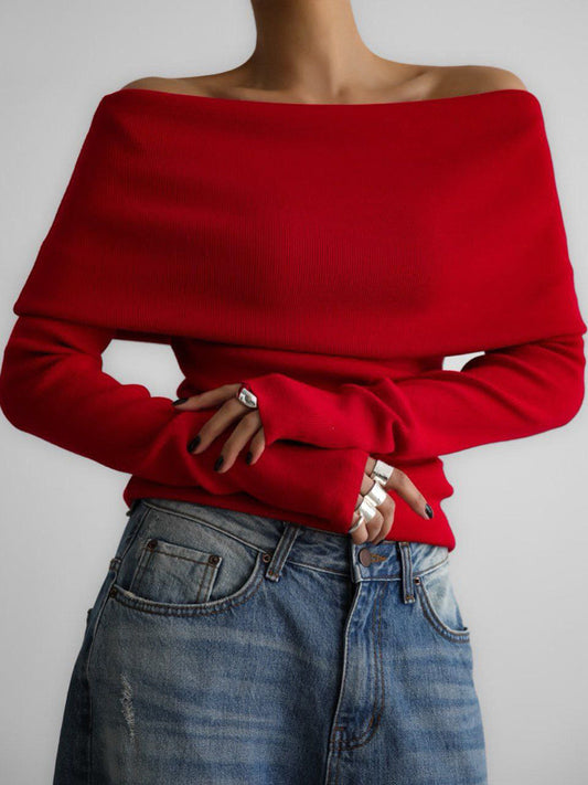 Pull femme à épaules dénudées, encolure bateau et manches longues - Maëlle