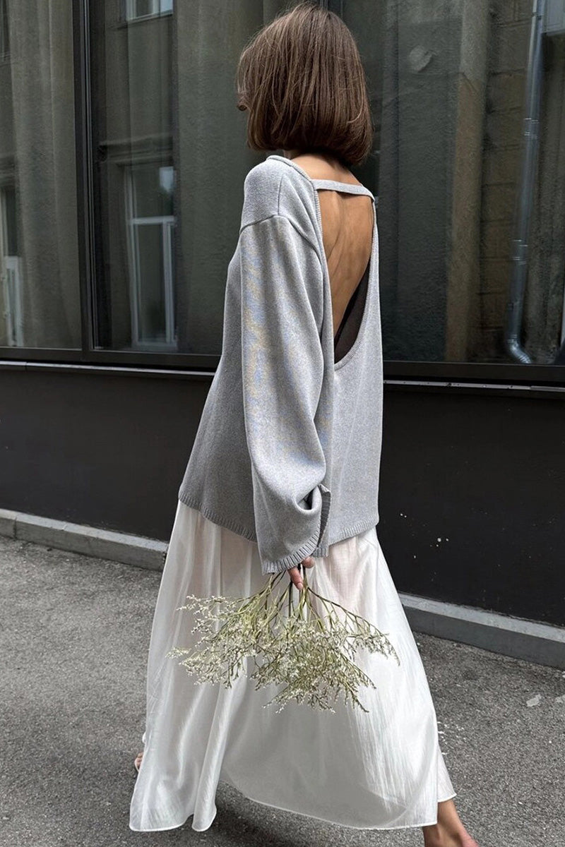 Oversize-Damenpullover mit offenem Rücken und langen Ärmeln – Mireya