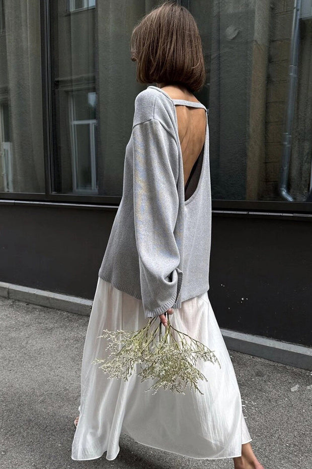 Pull femme oversize à dos nu et manches longues - Mireya
