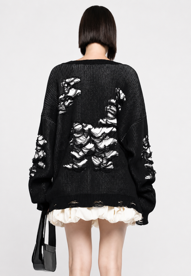 Oversize-Strickpullover für Damen mit offenem Strickmuster und dekorativen Rissen – Vianne