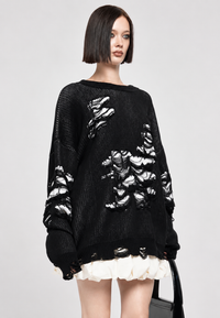 Oversize-Strickpullover für Damen mit offenem Strickmuster und dekorativen Rissen – Vianne