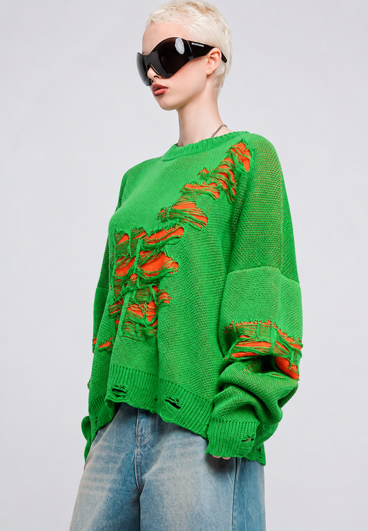 Pull femme oversize à mailles ouvertes avec déchirures décoratives - Vianne