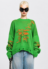 Oversize-Strickpullover für Damen mit offenem Strickmuster und dekorativen Rissen – Vianne