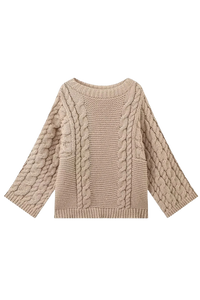 Oversize-Damenpullover mit Zopfmuster, ausgestelltem Ärmel und hohem Kragen – Nerina