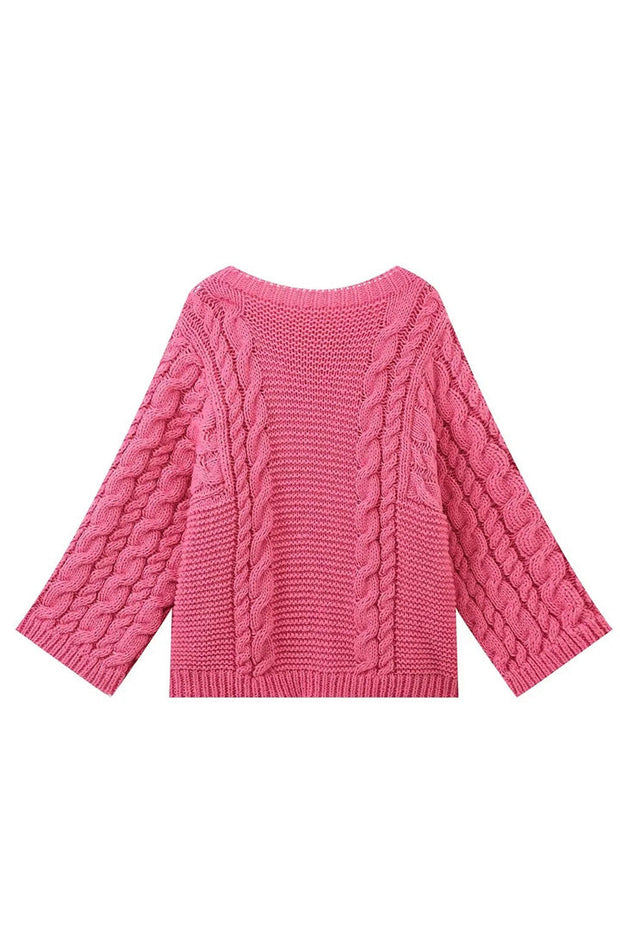 Oversize-Damenpullover mit Zopfmuster, ausgestelltem Ärmel und hohem Kragen – Nerina