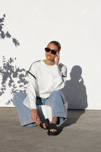 Oversize-Strickpullover für Damen mit Streifen und hohem Kragen – Ottilie