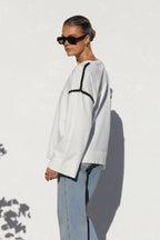 Oversize-Strickpullover für Damen mit Streifen und hohem Kragen – Ottilie