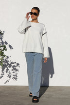 Oversize-Strickpullover für Damen mit Streifen und hohem Kragen – Ottilie