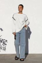 Oversize-Strickpullover für Damen mit Streifen und hohem Kragen – Ottilie