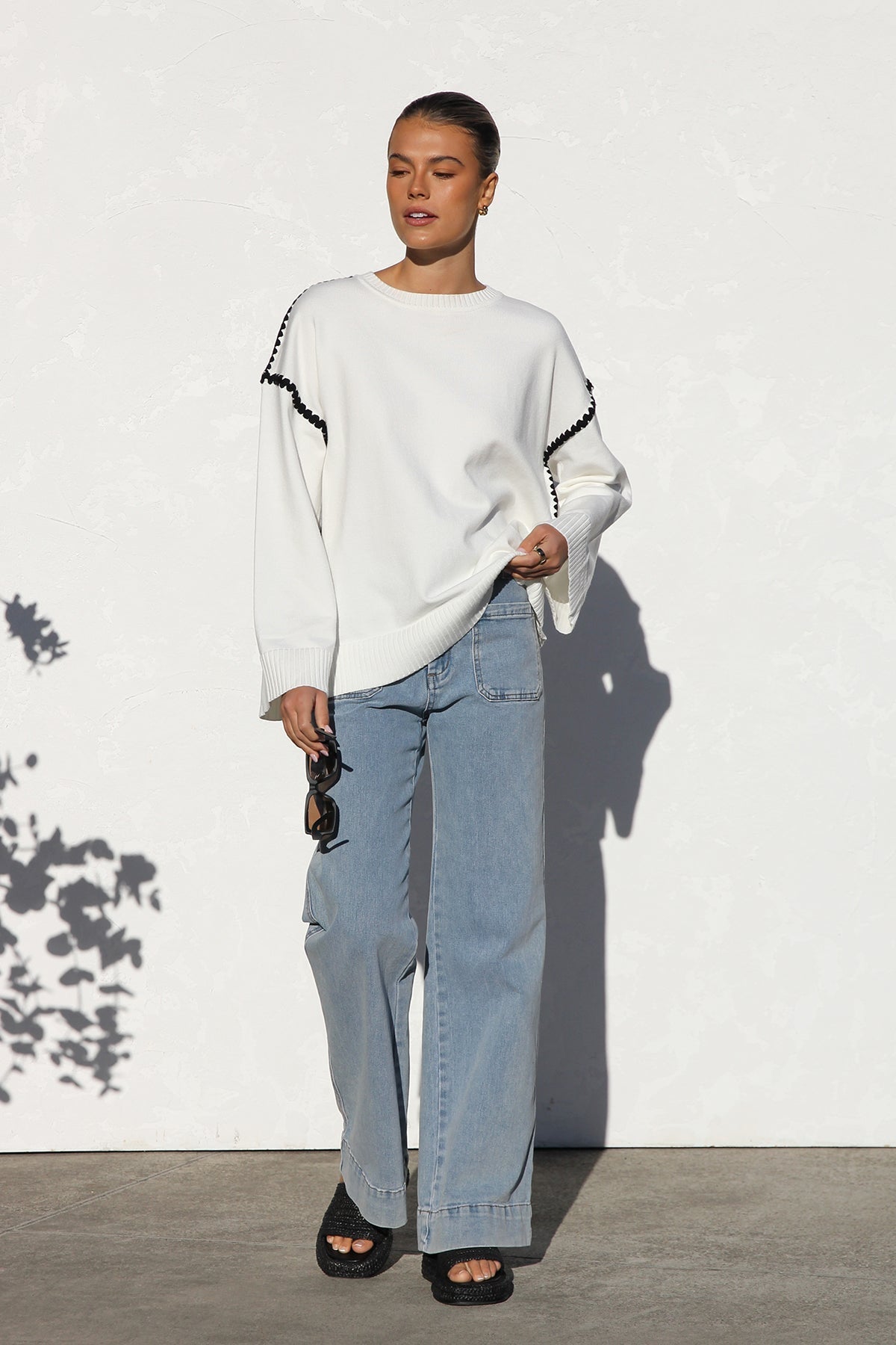 Oversize-Strickpullover für Damen mit Streifen und hohem Kragen – Ottilie