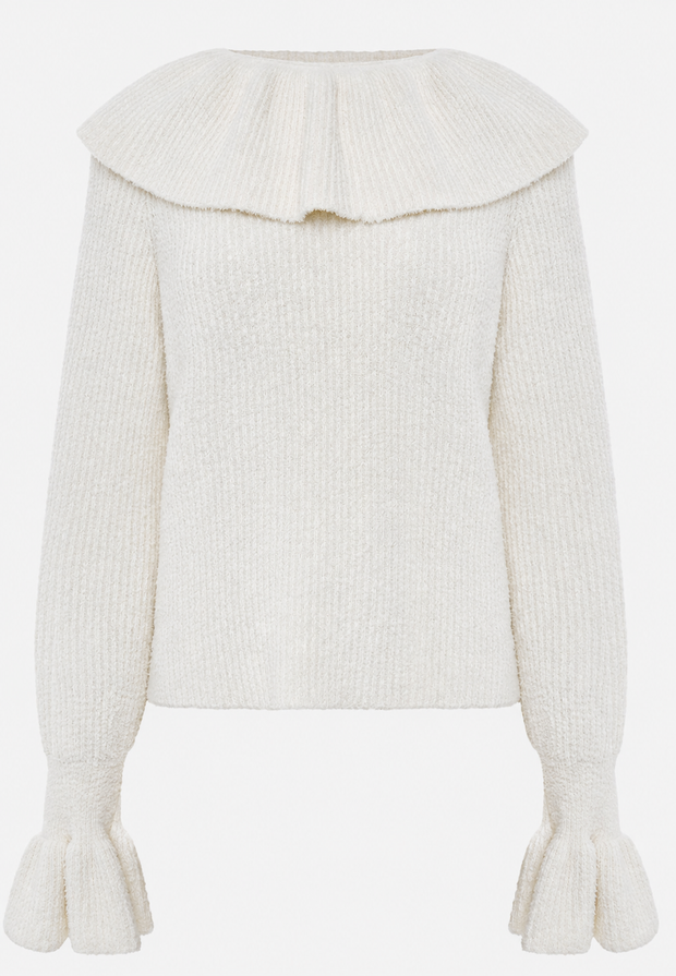 Damenpullover mit Rüschenkragen und langen Ärmeln – Capucine
