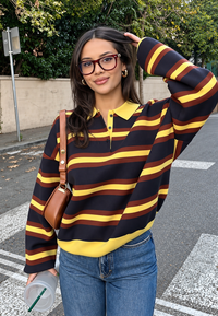 Pull femme à rayures horizontales col polo coupe ample - Naima