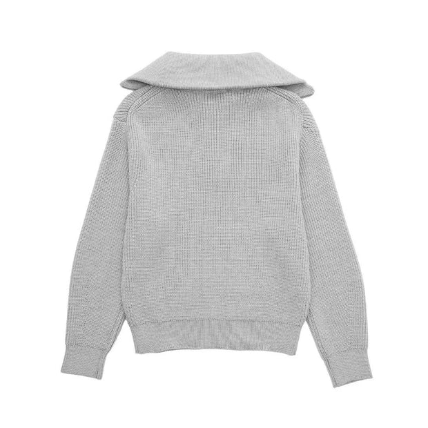 Damenpullover mit Streifen, halbem Reißverschluss und Stehkragen – Holly