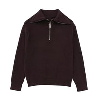 Damenpullover mit Streifen, halbem Reißverschluss und Stehkragen – Holly