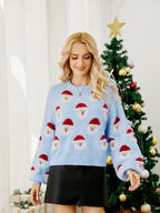 Weihnachtspullover für Damen mit langem Ärmel im Weihnachtsmann-Design – Narela