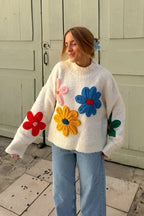 Oversize-Strickpullover mit geprägten Blumen – Artelia