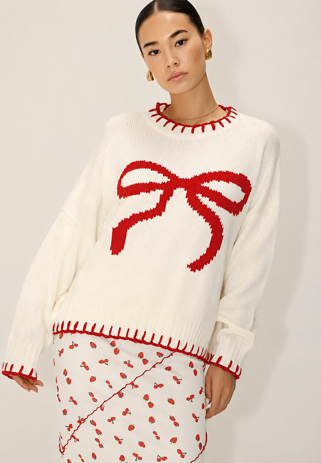 Oversize-Pullover aus Jacquard-Strick mit Schleife – Conny