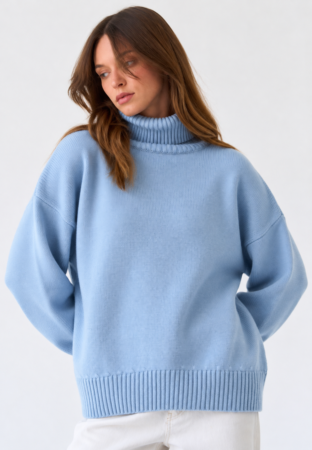 Pull oversize femme col roulé épaules tombantes maille lisse - Eirwen