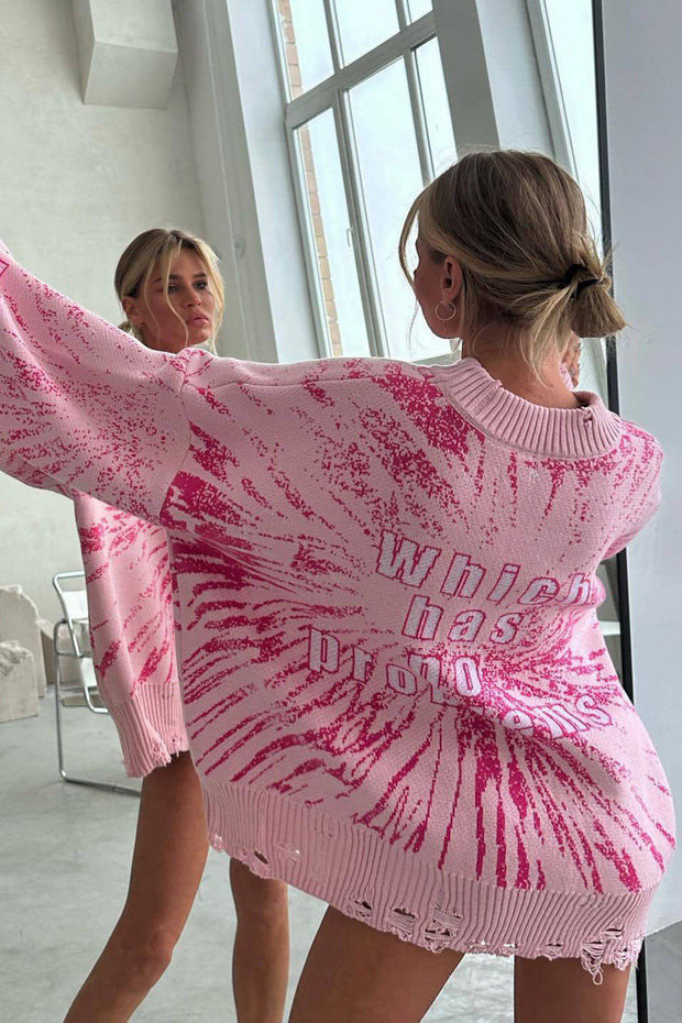 Oversize-Pullover für Damen mit grafischem Print und Zerrissen-Effekt – Liora