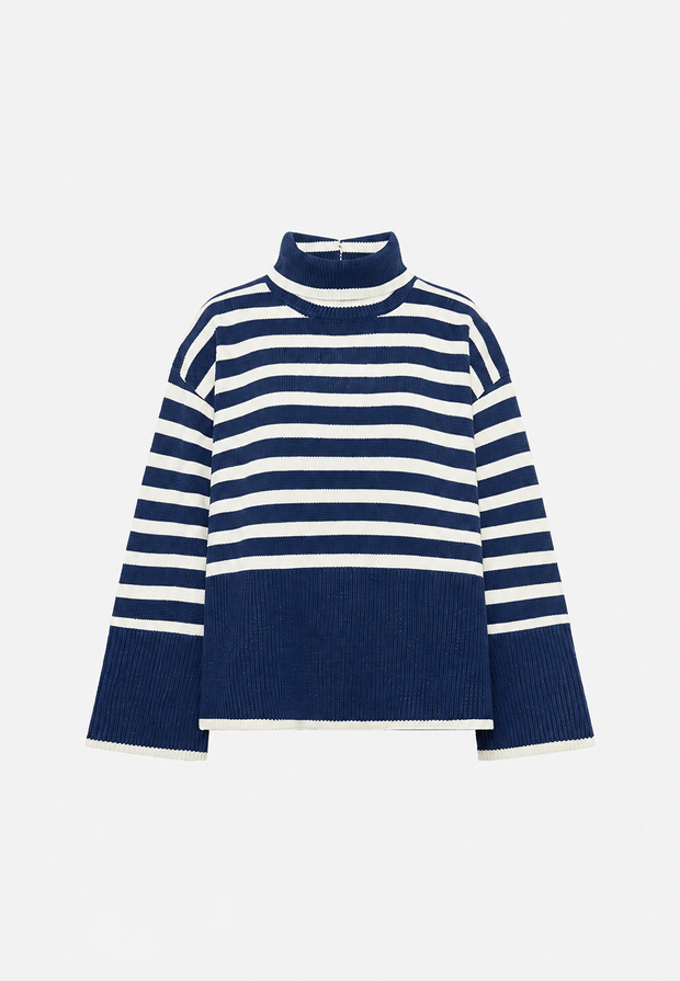 Pull oversize pour femme à rayures, col roulé et manches larges - Leonie