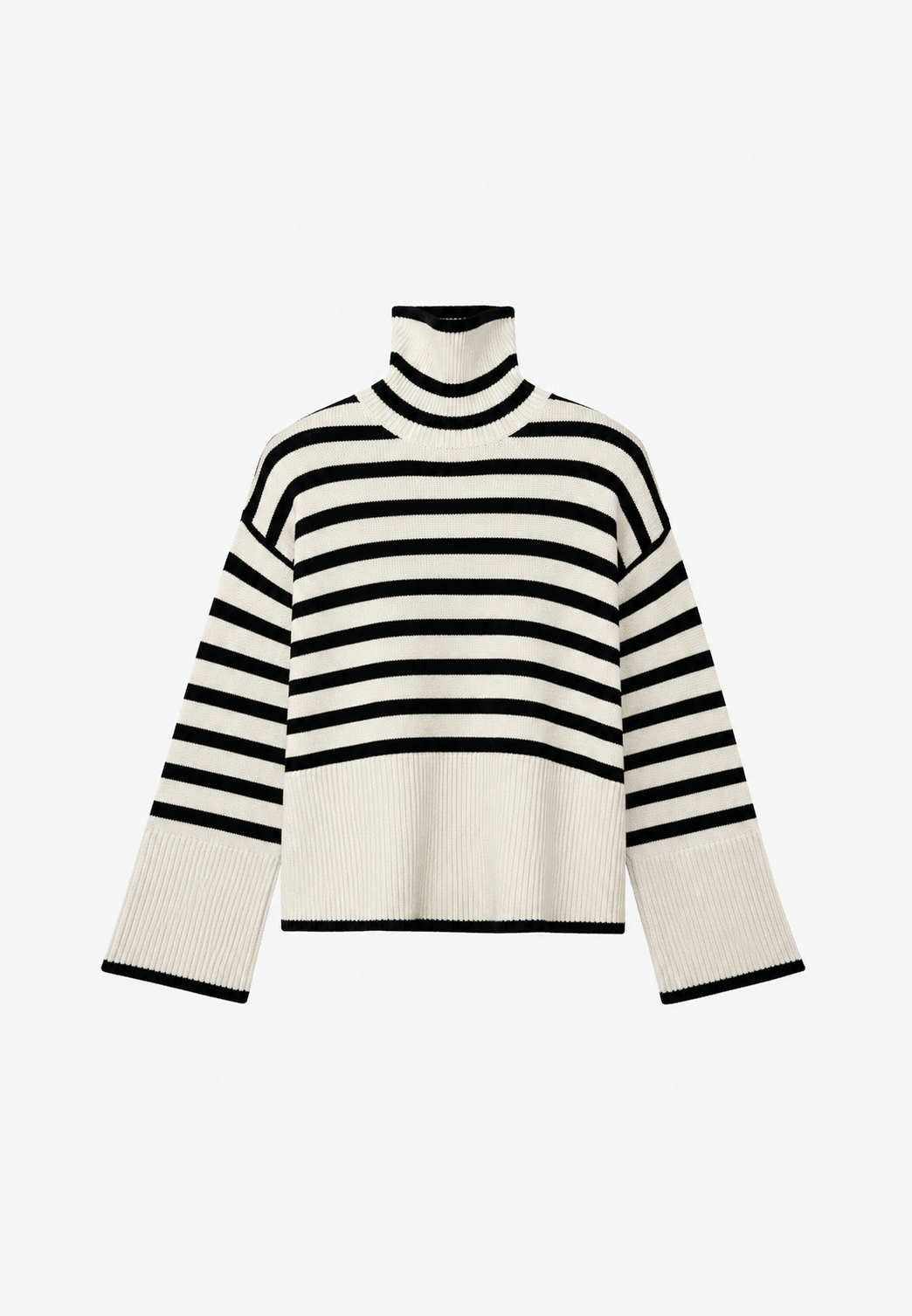 Oversize-Pullover für Damen, gestreift, mit Rollkragen und weiten Ärmeln – Leonie