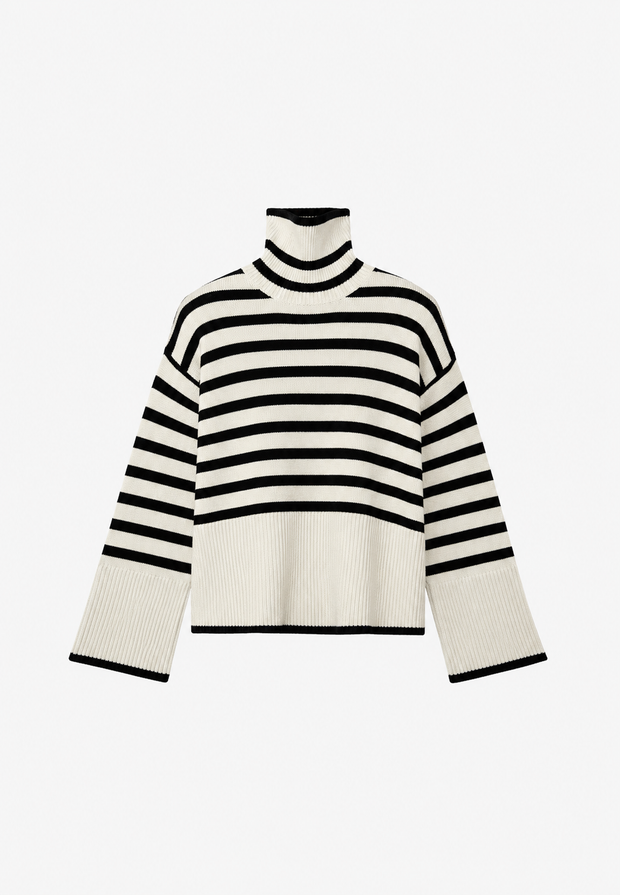 Pull oversize pour femme à rayures, col roulé et manches larges - Leonie