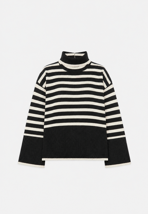 Pull oversize pour femme à rayures, col roulé et manches larges - Leonie