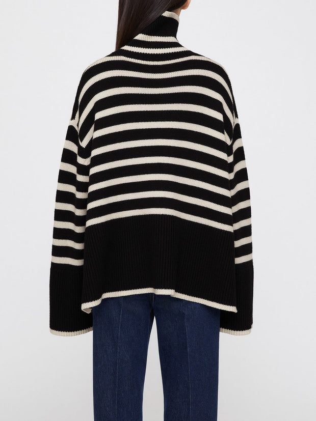 Pull oversize pour femme à rayures, col roulé et manches larges - Leonie